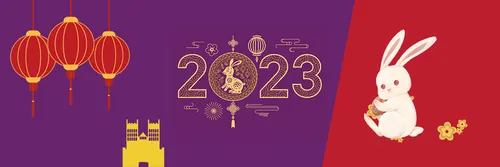 Image showing Chinese lanterns and a rabbit on a red and purple background