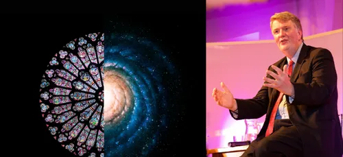 大卫·威尔金森教授的拼贴画, 一张天文图像和一张彩色玻璃窗的图像