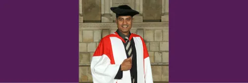 George Alagiah in Congregation robes, ahead of receving his honorary degree