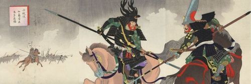 《小卷之战:加藤清正和本田Tadakatsu》作者:Yōshū Chikanobu, CE, 1899年