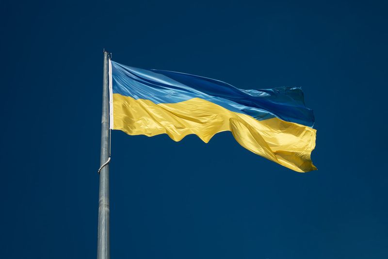 旗杆上飘扬的乌克兰国旗