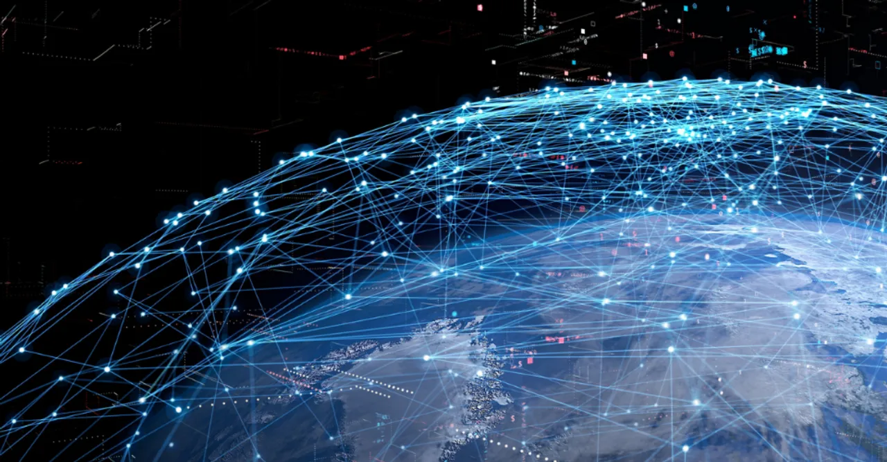 Illustration of data connections in atmosphere over Earth