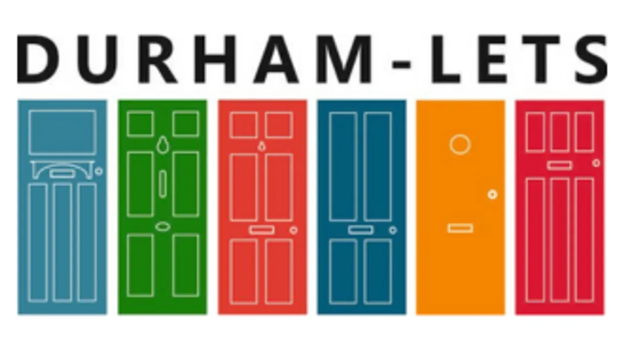 The logo for Durham Lets, showing their name above a row of multicoloured doors.