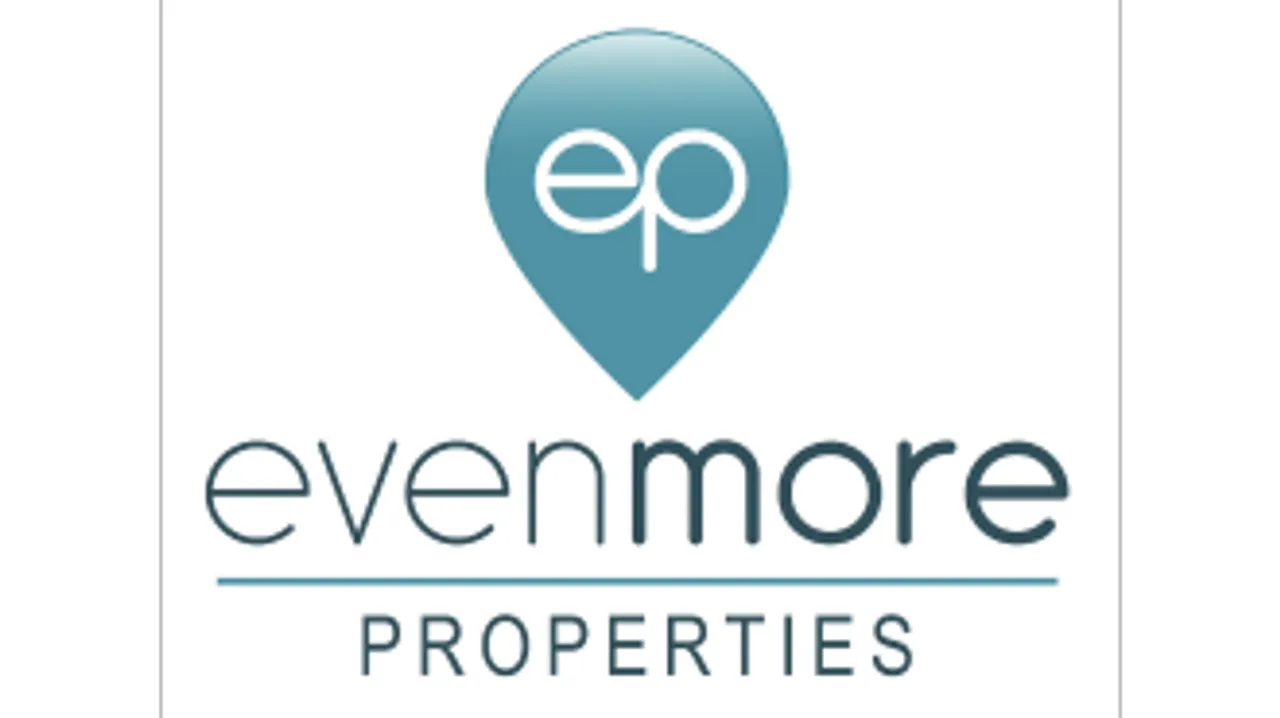 The logo for Evenmore Properties, with their initials inside a droplet shape and their full name beneath.