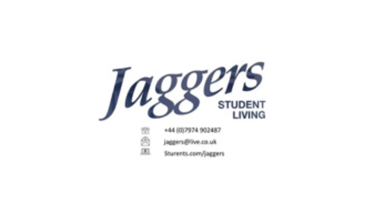 The logo for Jaggers student lettings, with their name and contact details on a white background.