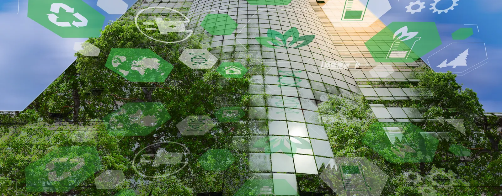 Sustainability image of skyscraper covered in plants