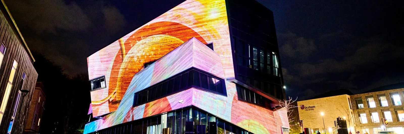 The Ogden Centre lit up for Lumiere