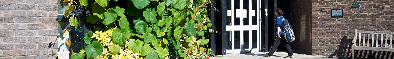 Exterior shot of a person walking into Trevelyan College