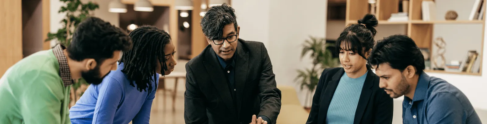 A group of business people talking