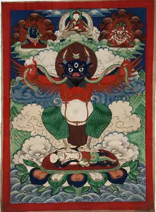 Tibetan thangka decorated with the figure of Garuda, the king of birds
