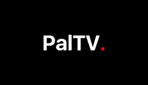 A white logo on a black background