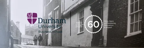 view from the bottom of Owengate street in the 1960s with the 60 anniversary business school logo