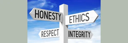 Signpost directing to honesty, ethics, respect, and integrity