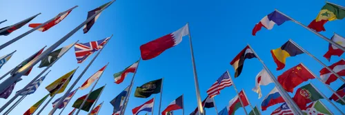 Flag park with a blue sky