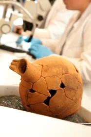 A archaeological pot during conservation