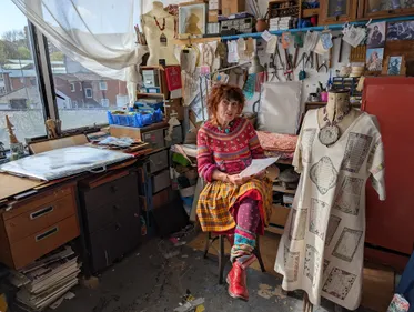 Artist Dinah Kelly in her studio