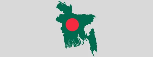 A map of Bangladesh, styled using the Bangladeshi flag colours