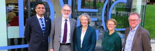 Group of Durham University senior leadership alongside collaborators at Darlington Economic Campus