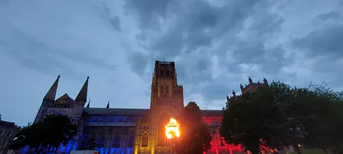 Beacon lit for The Queen's Platinum Jubilee on Palace Green, Durham