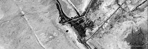 Black and white close-up spy satellite imagery of al-Qadisiyyah taken in 1974 and used in this research study. Credit US Geological Survey