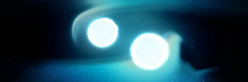 Two bright neutron stars orbit each other