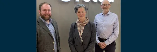 Photograph of David Bould, Ørsted Head of UK&IE Ventures and Open Innovation, new Ørsted Chair of Green Energy Systems at 91ϵ, Professor Simone Abram and Benj Sykes, Ørsted Head of Environment, Consents and External Affairs.