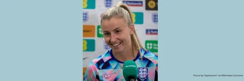 England footballer Leah Williamson talking at a press conference