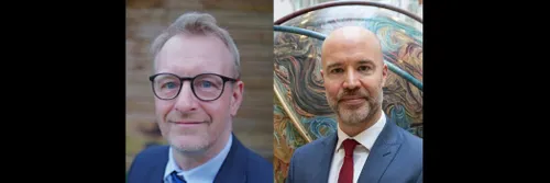 Photos of two men wearing suits facing camera
