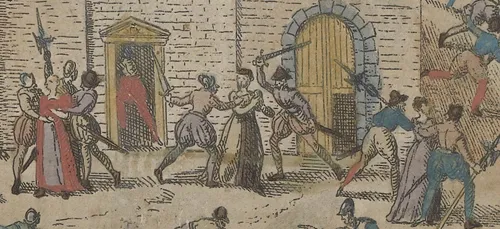 Sixteenth century image of Murder of the Protestants at Sens, 1562