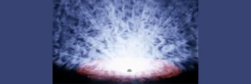 An artist’s impression of high-speed winds, illustrated in white, being ejected from the vicinity of a supermassive black hole.