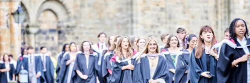 Students exiting Durham Cathedral after their Congregation ceremony