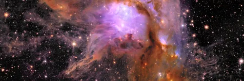 A vibrant nursery of star formation enveloped in a shroud of interstellar dust or purple, red and white