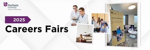 A graphic displaying 'Careers Fairs' in bold black font, with '2025' in a purple arrow above