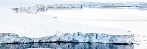 An ice sheet juts out into the ocean.