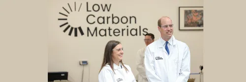 Prince William on a visit to Low Carbon Materials pictured with CEO and Co-Founder Dr Natasha Boulding