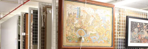 Piece of artwork on shelves in Oriental Museum