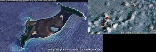 Comparison of Hunga Tonga & Hunga Ha'apai on December 8th, 2021 and January 17th, 2022