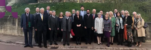 Guests gathered in front of the Norman Tower at Windsor Castle