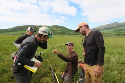 Simon Engelhart on a research trip coring Unga