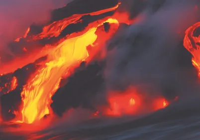 Molten lava flowing down a slope