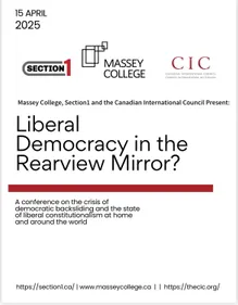 A poster for the event, Liberal Democracy in the Rearview Mirror