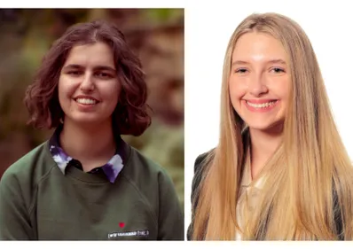 A pair of portraits of two students