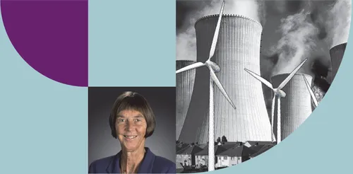 Gareth Roberts Lecture 2022 (image montage of Sue Ion with power station cooling towers and wind turbines)