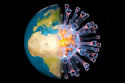 Image manipulation of the coronavirus inside the globe