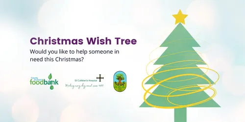 Christmas tree graphic with the text 