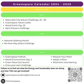 Greenspace calendar Easter term 24 - 25