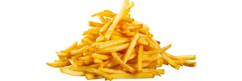 A pile of french fries against a plain white background