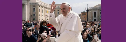 Pope Francis is pictured greeting crowds of people