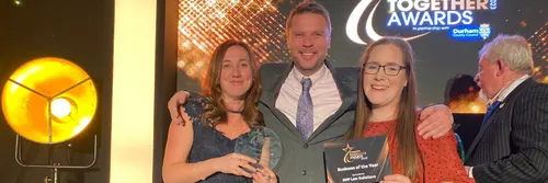 Katie Binks, Volunteering and Community Partnership Senior Manager, Quentin Sloper, Director of Student Enrichment Directorate and Stacy Porter Staff Volunteering Coordinator, are pictured at the awards ceremony