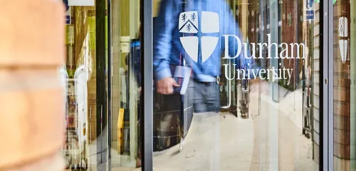 Durham University logo on entrance door
